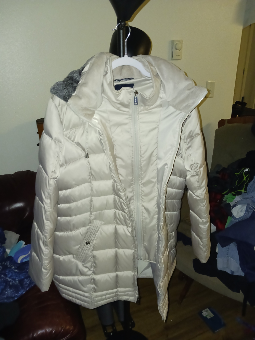Nautica Women's Cream Quilted Puffer Coat with Hood
